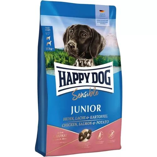 Happy Dog Sensible Junior Gabonamentes Száraz Kutyatáp (Csirke, Lazac és Burgonya) - 10 kg