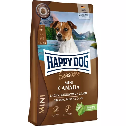 Happy Dog Sensible Canada Mini Hipoallergén Gabonamentes Száraz Kutyatáp (Lazac, Nyúl és Bárány) - 800 g
