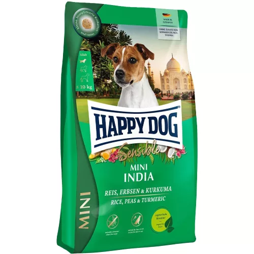 Happy Dog Sensible India Vega Mini Hipoallergén Száraz Kutyatáp (Rizs, Borsó és Kurkuma) - 800 g