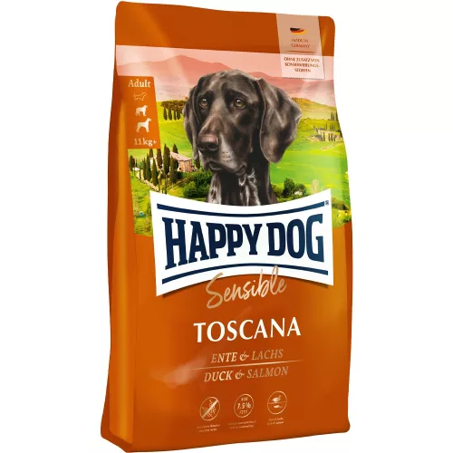 Happy Dog Sensible Toscana Hipoallergén Száraz Kutyatáp (Kacsa és Lazac) - 12,5 kg