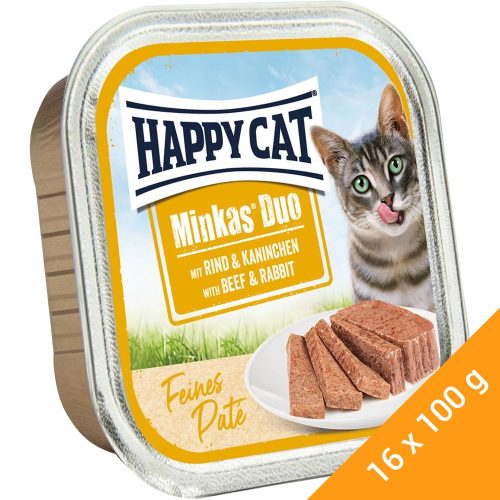 Happy Cat Minkas Duo Gabonamentes Alutálcás Macskaeledel (Marha és Nyúl) - 16x100 g