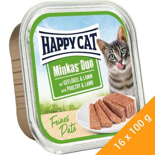 Happy Cat Minkas Duo Gabonamentes Alutálcás Macskaeledel (Baromfi és Bárány) - 16x100 g