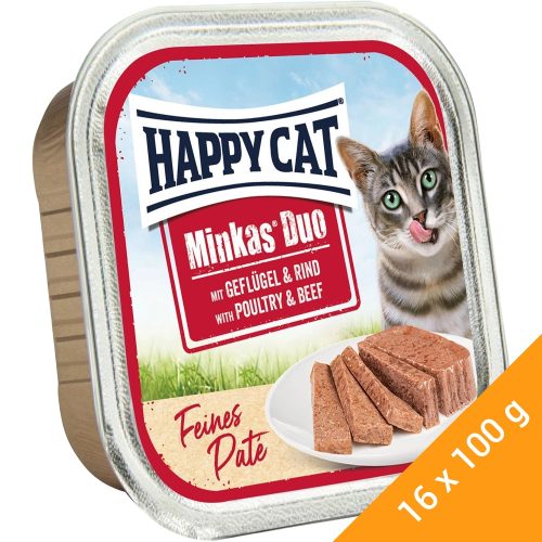 Happy Cat Minkas Duo Gabonamentes Alutálcás Macskaeledel (Baromfi és Marha) - 16x100 g