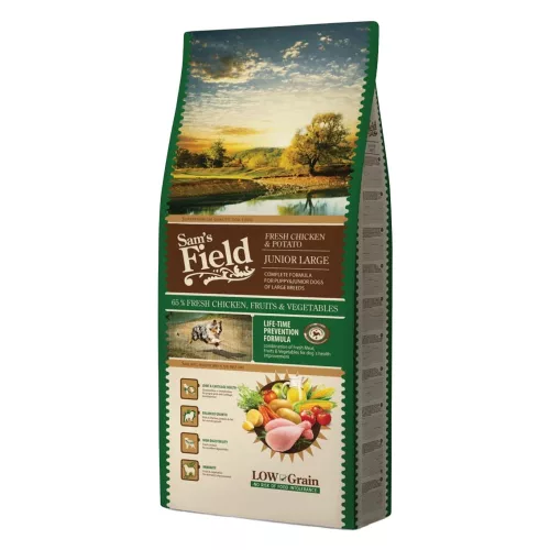Sam's Field Large Junior Alacsony Gabonatartalmú Száraz Kutyatáp (Csirke és Burgonya) - 13 kg
