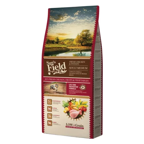 Sam's Field Medium Adult Alacsony Gabonatartalmú Száraz Kutyatáp (Csirke és Burgonya) - 13 kg