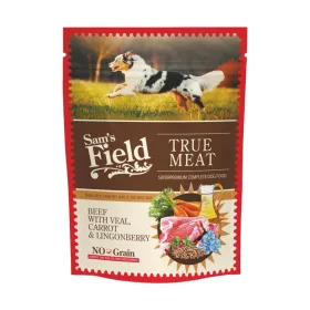   Sam's Field True Meat Pouch Gabonamentes Alutasakos Kutyaeledel (Marha, Borjú, Répa és Vörösáfonya) - 260 g