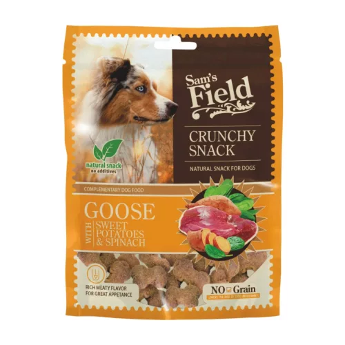 Sam's Field Crunchy Snack Gabonamentes Jutalomfalat Kutyáknak (Liba, Édesburgonya és Spenót) - 200 g