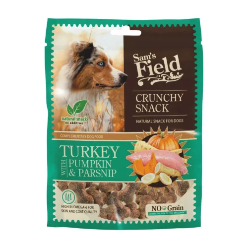 Sam's Field Crunchy Snack Gabonamentes Jutalomfalat Kutyáknak (Pulyka, Sütőtök és Paszterna) - 200 g