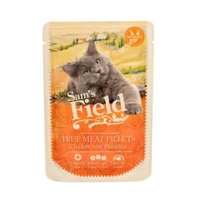   Sam's Field True Meat Fillets Monoprotein Gabonamentes Alutasakos Macskaeledel (Csirke és Sütőtök) - 85 g