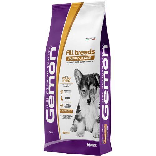 Gemon Puppy & Junior Száraz Kutyatáp (Csirke és Rizs) - 15 kg