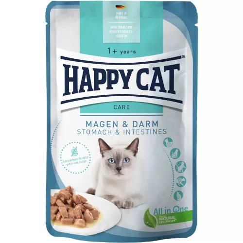 Happy Cat Meat in Sauce Care Magen & Darm (Gyomor és Bélrendszer) Gabonamentes Alutasakos Macskaeledel (Baromfi) - 85 g