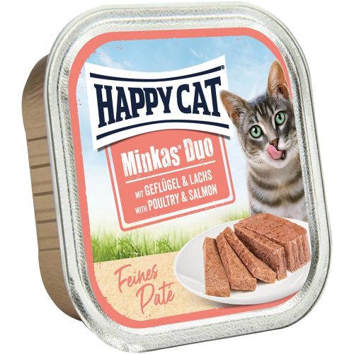 Happy Cat Minkas Duo Gabonamentes Alutálcás Macskaeledel (Baromfi és Lazac) - 100 g