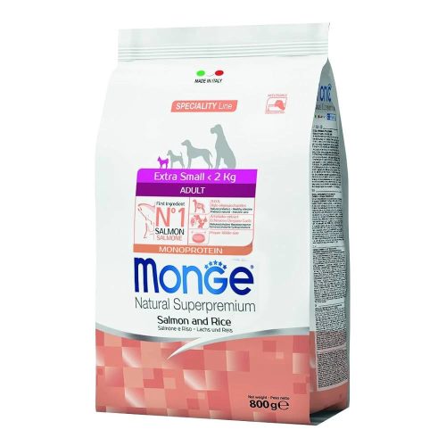 Monge Speciality Line Extra Small Adult Monoprotein Száraz Kutyatáp (Lazac és Rizs) - 0,8 kg