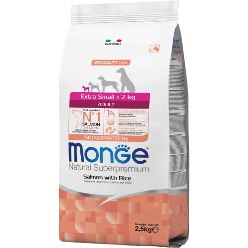 Monge Natural Superpremium Extra Small Adult Monoprotein Száraz Kutyatáp (Lazac és Rizs) - 2,5 kg