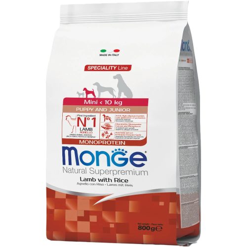 Monge Speciality Line Mini Puppy & Junior Monoprotein Száraz Kutyatáp (Bárány és Rizs) - 0,8 kg