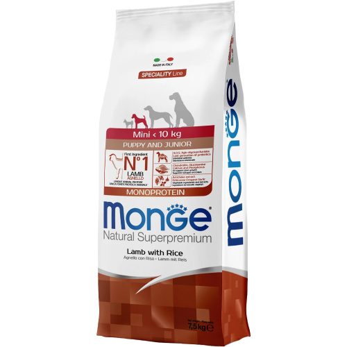 Monge Speciality Line Mini Puppy & Junior Monoprotein Száraz Kutyatáp (Bárány és Rizs) - 7,5 kg