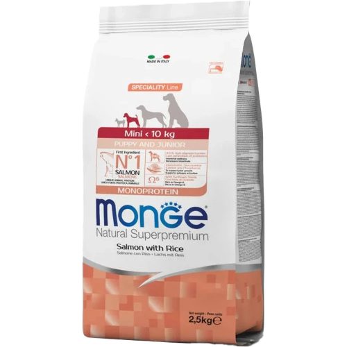 Monge Speciality Line Mini Puppy & Junior Monoprotein Száraz Kutyatáp (Lazac és Rizs) - 2,5 kg