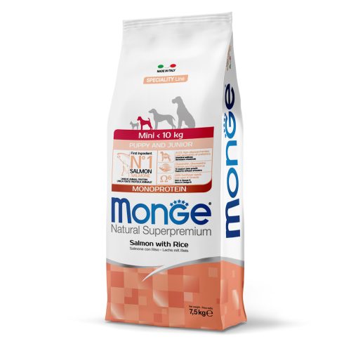 Monge Natural Superpremium Mini Puppy & Junior Monoprotein Száraz Kutyatáp (Lazac és Rizs) - 7,5 kg