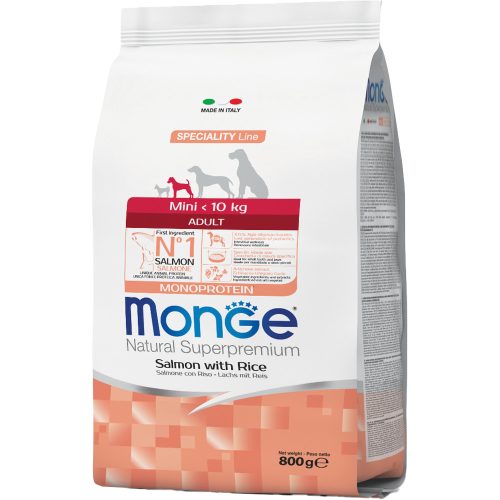 Monge Natural Superpremium Mini Adult Monoprotein Száraz Kutyatáp (Lazac és Rizs) - 0,8 kg