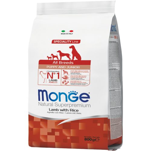 Monge Natural Superpremium Puppy & Junior Száraz Kutyatáp (Bárány és Rizs) - 0,8 kg