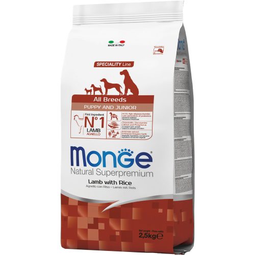 Monge Natural Superpremium Puppy & Junior Száraz Kutyatáp (Bárány és Rizs) - 2,5 kg
