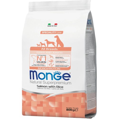 Monge Speciality Line Puppy & Junior Monoprotein Száraz Kutyatáp (Lazac és Rizs) - 0,8 kg
