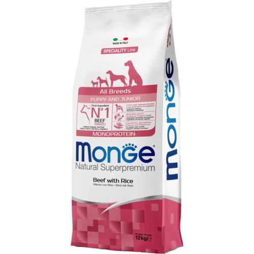 Monge Speciality Line Puppy & Junior Monoprotein Száraz Kutyatáp (Marha és Rizs) - 12 kg