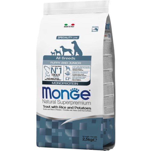 Monge Speciality Line Puppy & Junior Monoprotein Száraz Kutyatáp (Pisztráng, Rizs és Burgonya) - 2,5 kg