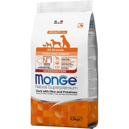 Monge Speciality Line Puppy & Junior Monoprotein Száraz Kutyatáp (Kacsa, Rizs és Burgonya) - 2,5 kg