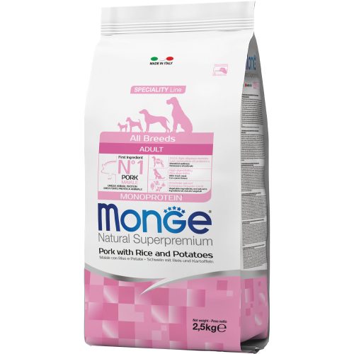 Monge Natural Superpremium Adult Monoprotein Száraz Kutyatáp (Sertés, Rizs és Burgonya) - 2,5 kg