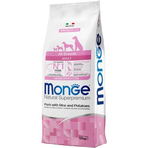 Monge Speciality Line Adult Monoprotein Száraz Kutyatáp (Sertés, Rizs és Burgonya) - 12 kg