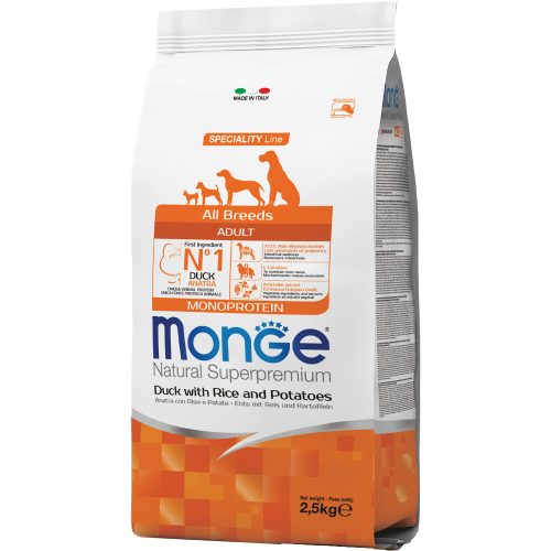 Monge Natural Superpremium Adult Monoprotein Száraz Kutyatáp (Kacsa, Rizs és Burgonya) - 2,5 kg