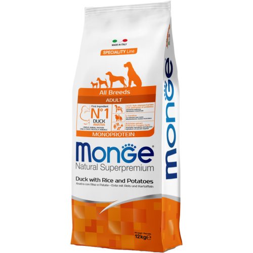Monge Natural Superpremium Adult Monoprotein Száraz Kutyatáp (Kacsa, Rizs és Burgonya) - 12 kg