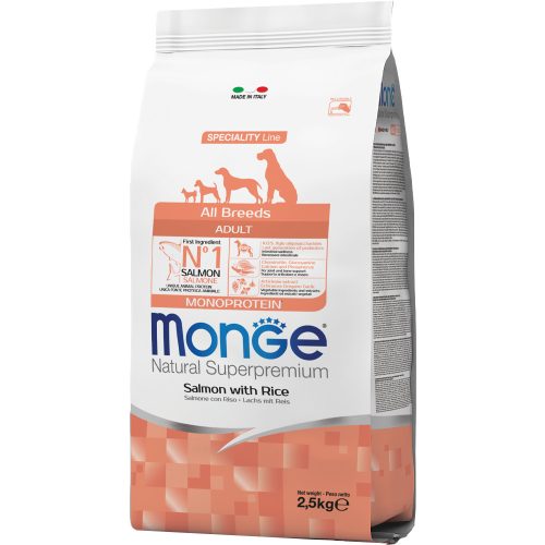 Monge Natural Superpremium Adult Monoprotein Száraz Kutyatáp (Lazac és Rizs) - 2,5 kg
