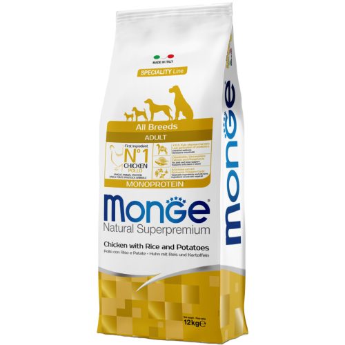 Monge Natural Superpremium Adult Monoprotein Száraz Kutyatáp (Csirke, Rizs és Burgonya) - 12 kg