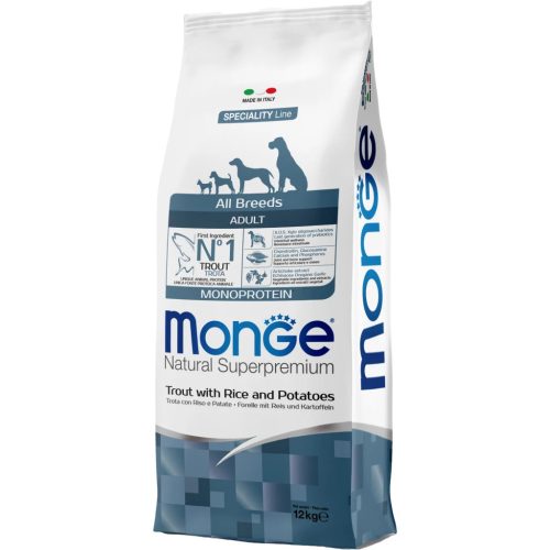 Monge Speciality Line Adult Monoprotein Száraz Kutyatáp (Pisztráng, Rizs és Burgonya) - 12 kg