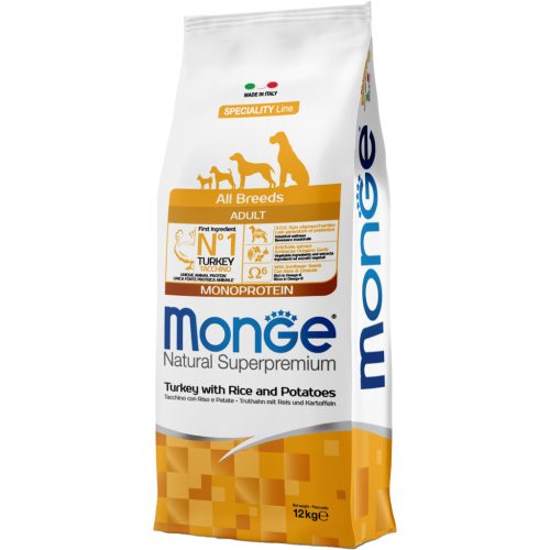 Monge Natural Superpremium Adult Monoprotein Száraz Kutyatáp (Pulyka, Rizs és Burgonya) - 12 kg