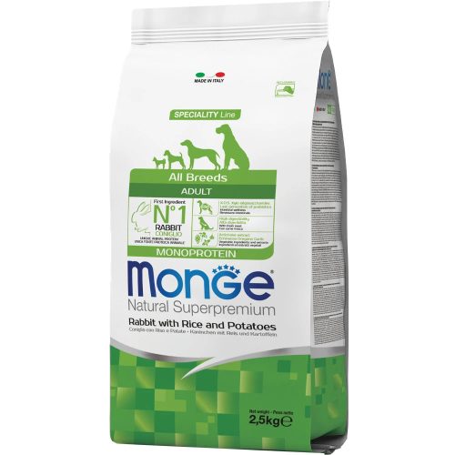 Monge Speciality Line Adult Monoprotein Száraz Kutyatáp (Nyúl, Rizs és Burgonya) - 2,5 kg
