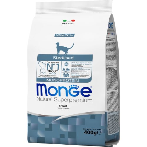 Monge Speciality Line Sterilised Monoprotein Száraz Macskatáp (Pisztráng) - 0,4 kg