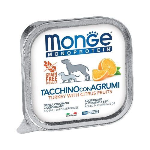 Monge Monoprotein Fruits Pate Alutálcás Kutyaeledel (Pulyka és Citrus) - 150 g