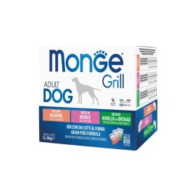   Monge Grill Multibox Adult Alutasakos Kutyaeledel (Lazac, Sertés, Bárány és Zöldségek) - 12x100 g