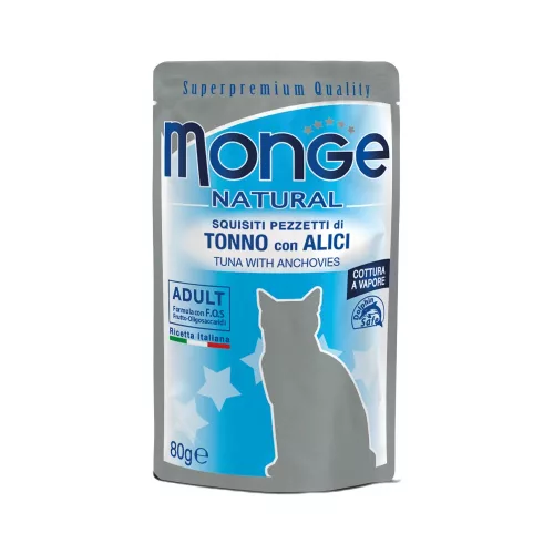 Monge Natural Pouch Alutasakos Macskaeledel (Tonhal és Szardella) - 80 g