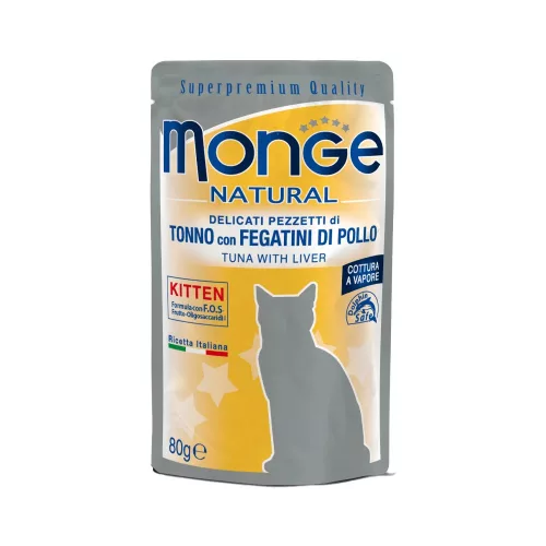 Monge Natural Pouch Kitten Alutasakos Macskaeledel (Tonhal és Máj) - 80 g