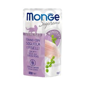   Monge Supreme Steril Alutasakos Macskaeledel (Tonhal, Nyelvhal és Borsó) - 80 g