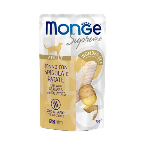Monge Supreme Adult Alutasakos Macskaeledel (Tonhal, Tengeri Sügér és Burgonya) - 80 g