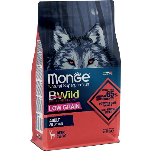 Monge BWild Adult Alacsony Gabonatartalmú Száraz Kutyatáp (Szarvas) - 2,5 kg