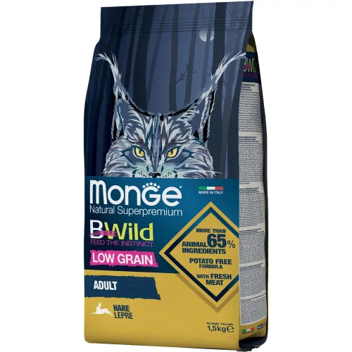 Monge BWild Adult Alacsony Gabonatartalmú Száraz Macskatáp (Vadnyúl) - 1,5 kg