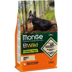   Monge BWild Mini Adult Gabonamentes Száraz Kutyatáp (Kacsa és Burgonya) - 2,5 kg