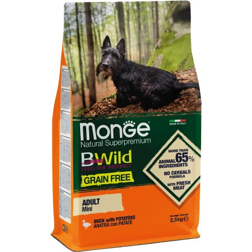 Monge BWild Mini Adult Gabonamentes Száraz Kutyatáp (Kacsa és Burgonya) - 2,5 kg