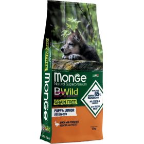   Monge BWild Puppy & Junior Gabonamentes Száraz Kutyatáp (Kacsa és Burgonya) - 12 kg